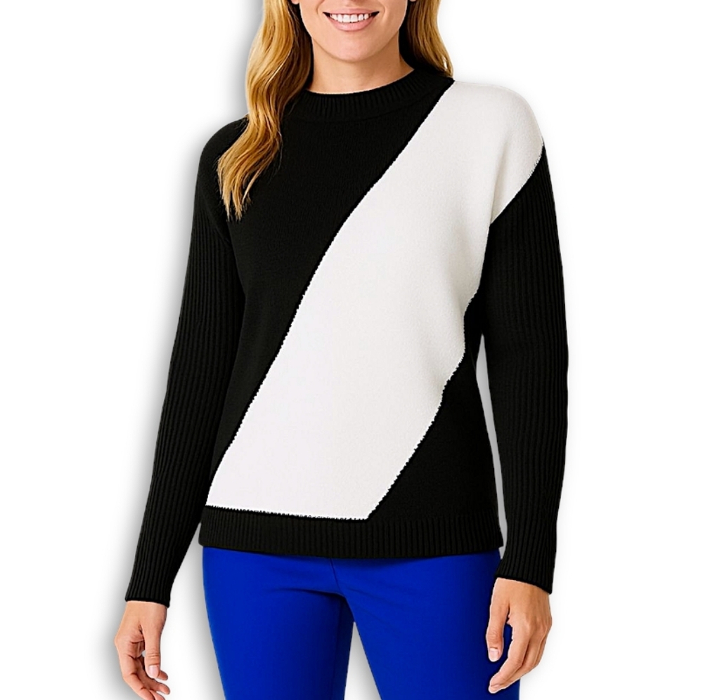 LIZ CLAIBORNE Mock Neck Long Sleeve Striped Pullover Sweater